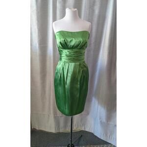Apple Green Satin Strapless Sheath Dress with Pockets 12